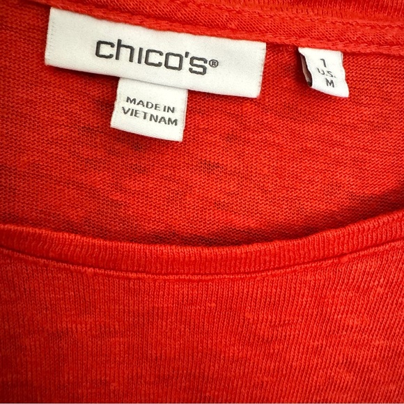 Chico's 100% Linen Red Tie-Front Short Sleeve T-Shirt Size M - Picture 2 of 6